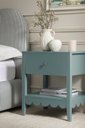Henley Scalloped Edge Bedside Table with Drawer, Blue Spruce