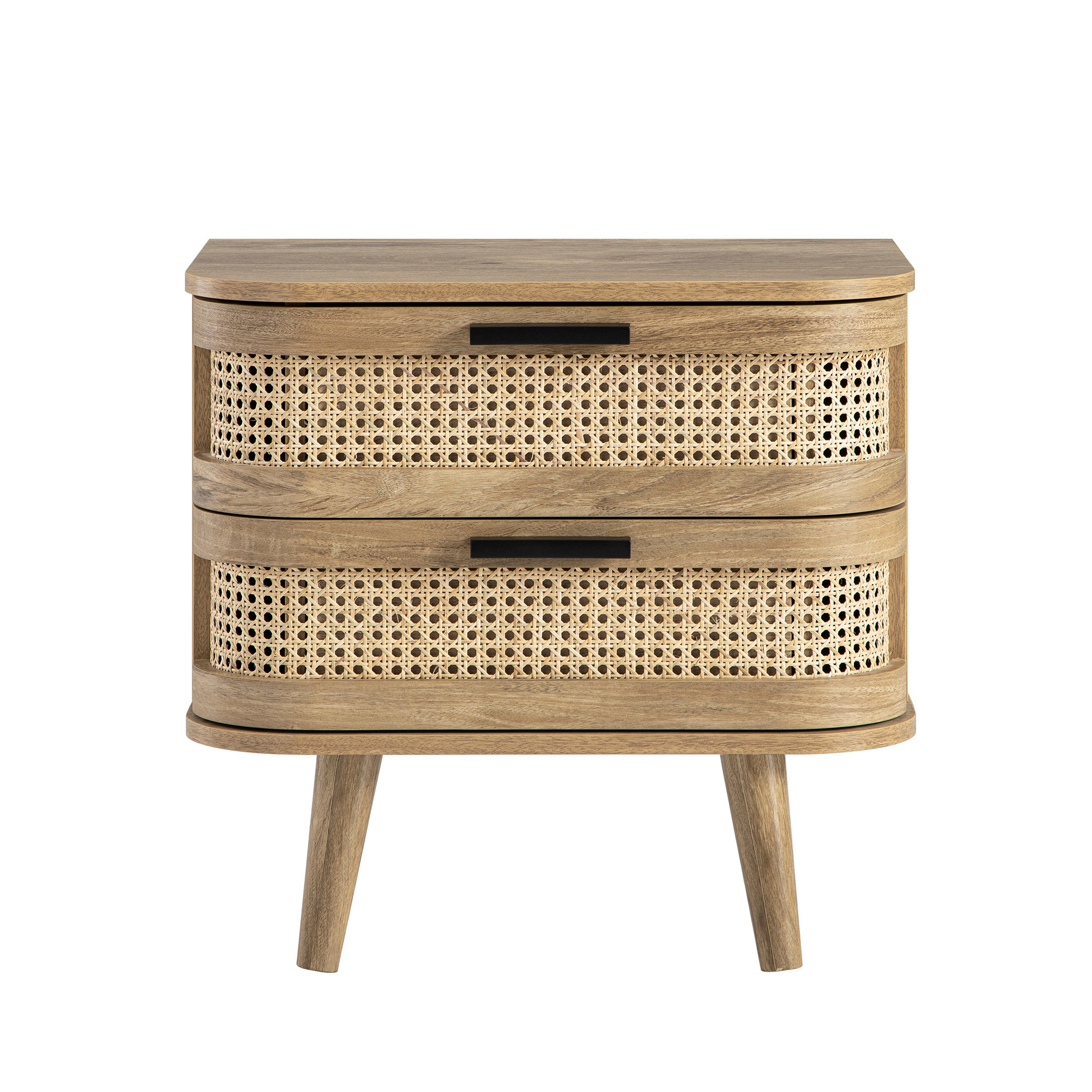Izzy Curved Rattan 2-Drawer Bedside Table, Natural - Image 7