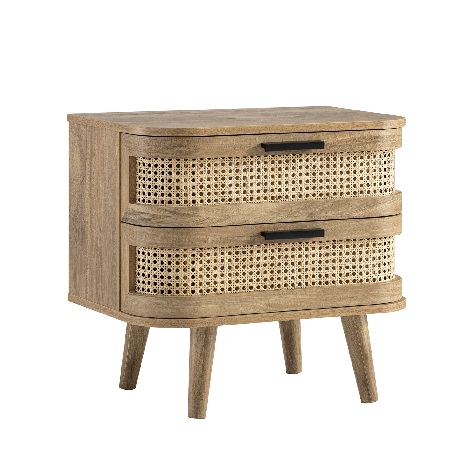 Izzy Curved Rattan 2-Drawer Bedside Table, Natural - Image 8