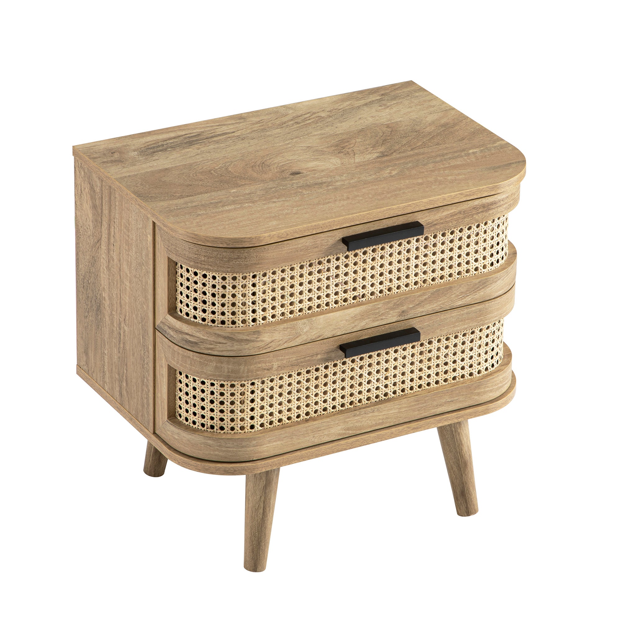 Izzy Curved Rattan 2-Drawer Bedside Table, Natural - Image 11
