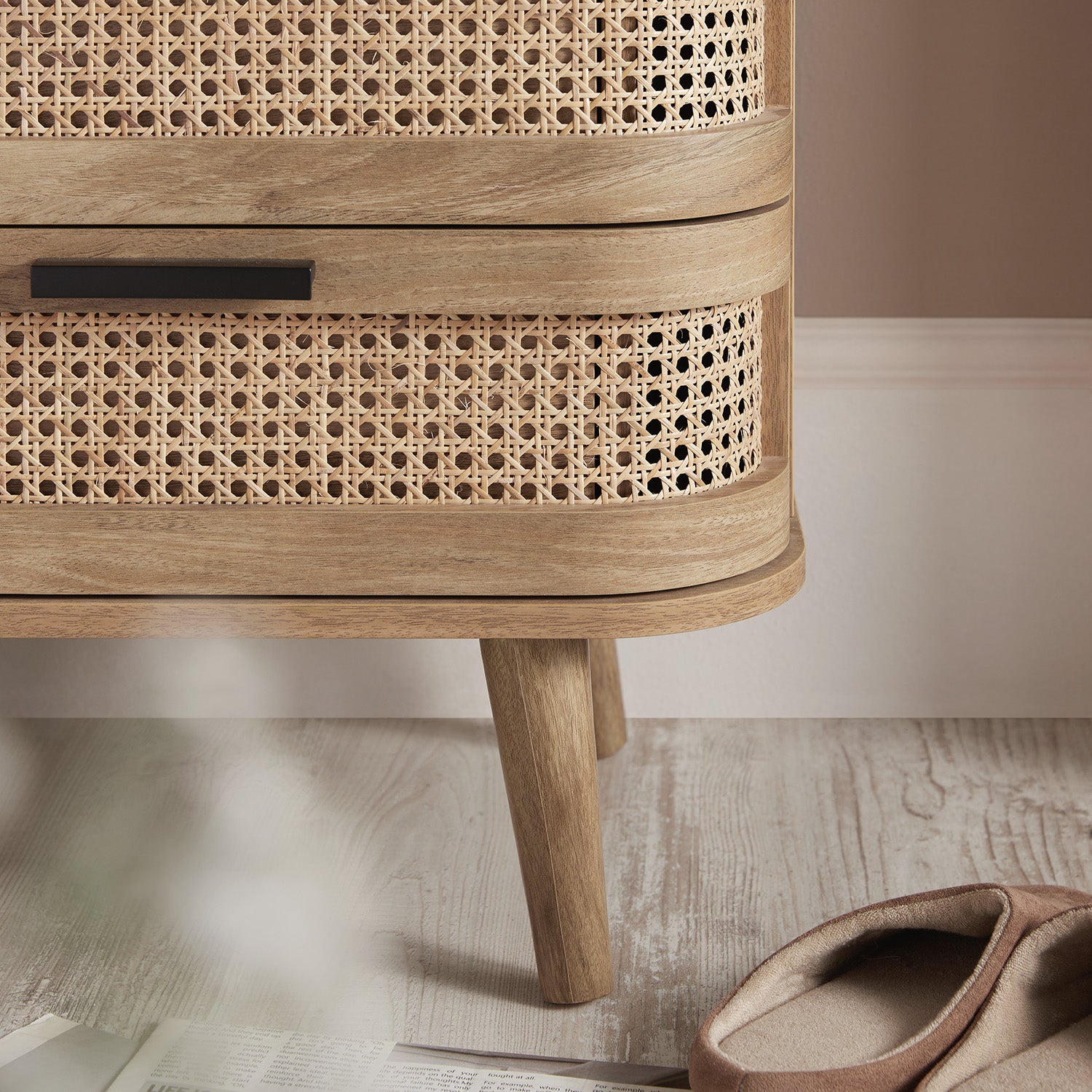 Izzy Curved Rattan 2-Drawer Bedside Table, Natural - Image 6
