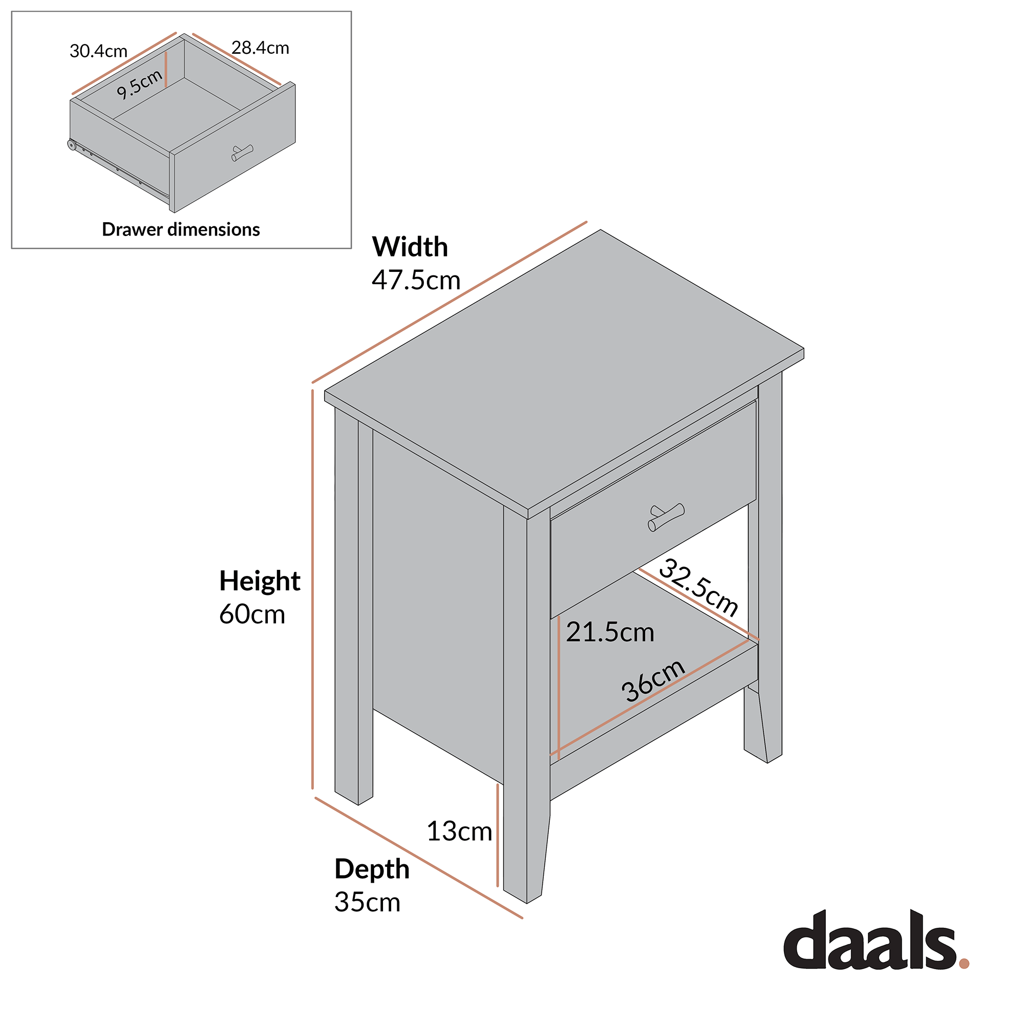 Oakham 1-Drawer Bedside Table, Wild Cherry - Image 8
