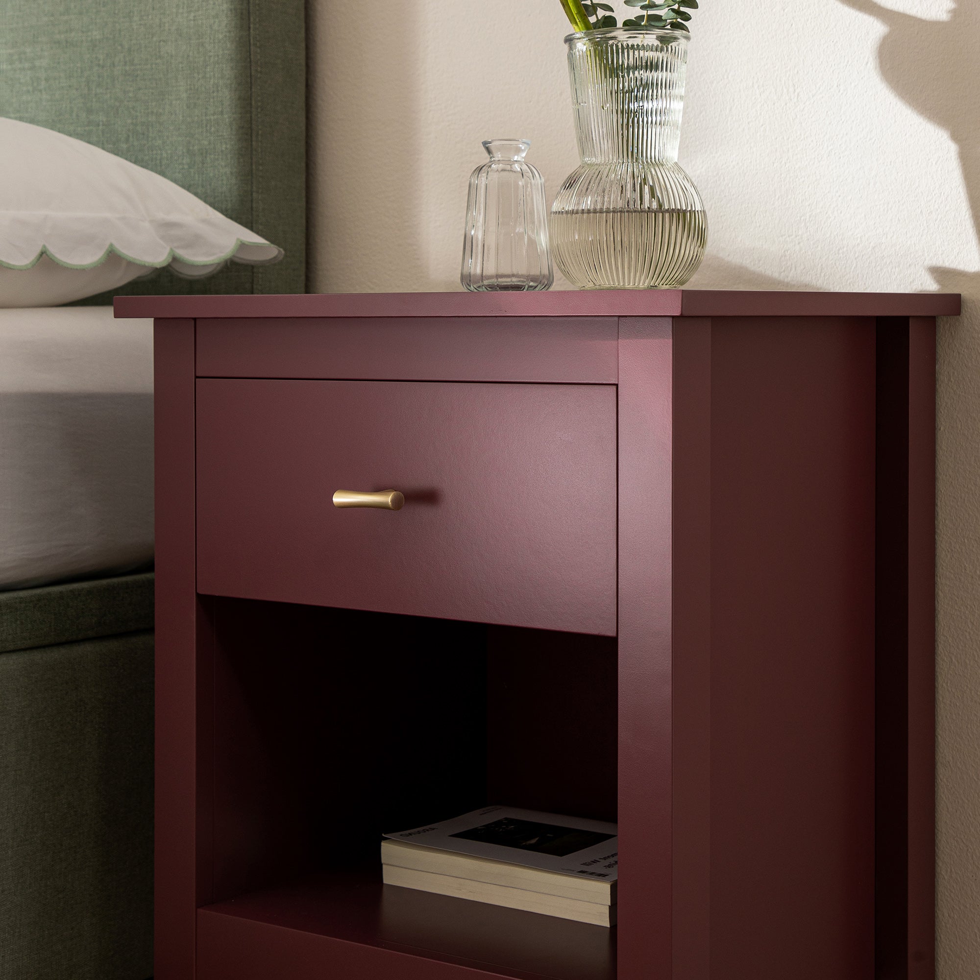 Oakham 1-Drawer Bedside Table, Wild Cherry - Image 3