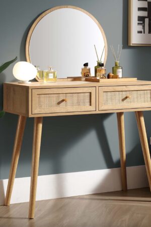 Frances Woven Rattan Dressing Table with Mirror, Natural