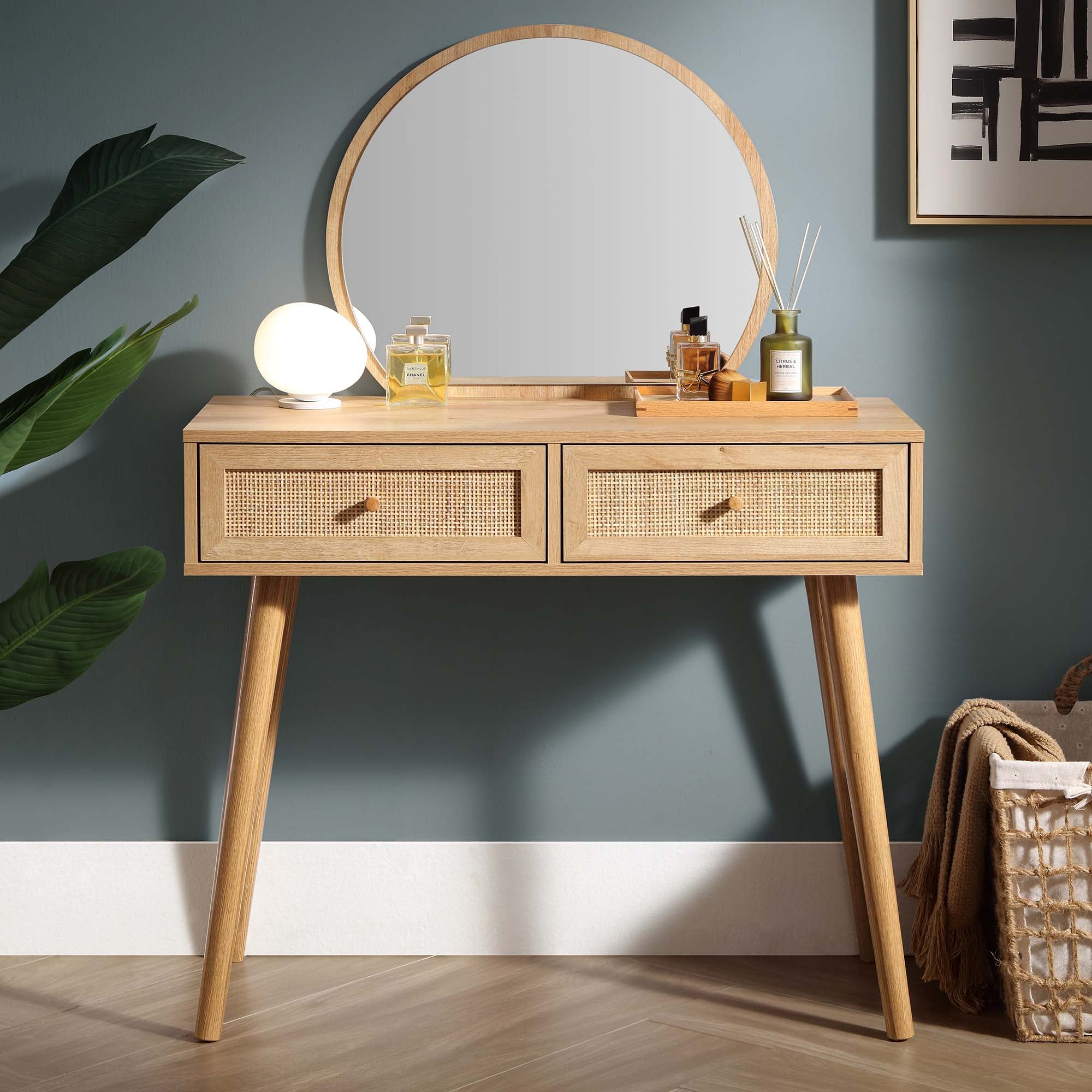 Frances Woven Rattan Dressing Table with Mirror, Natural - Image 2