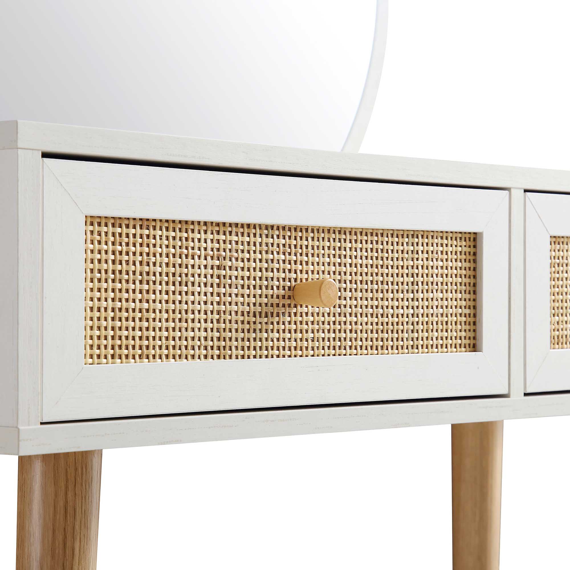 Frances Woven Rattan Dressing Table with Mirror, White - Image 9