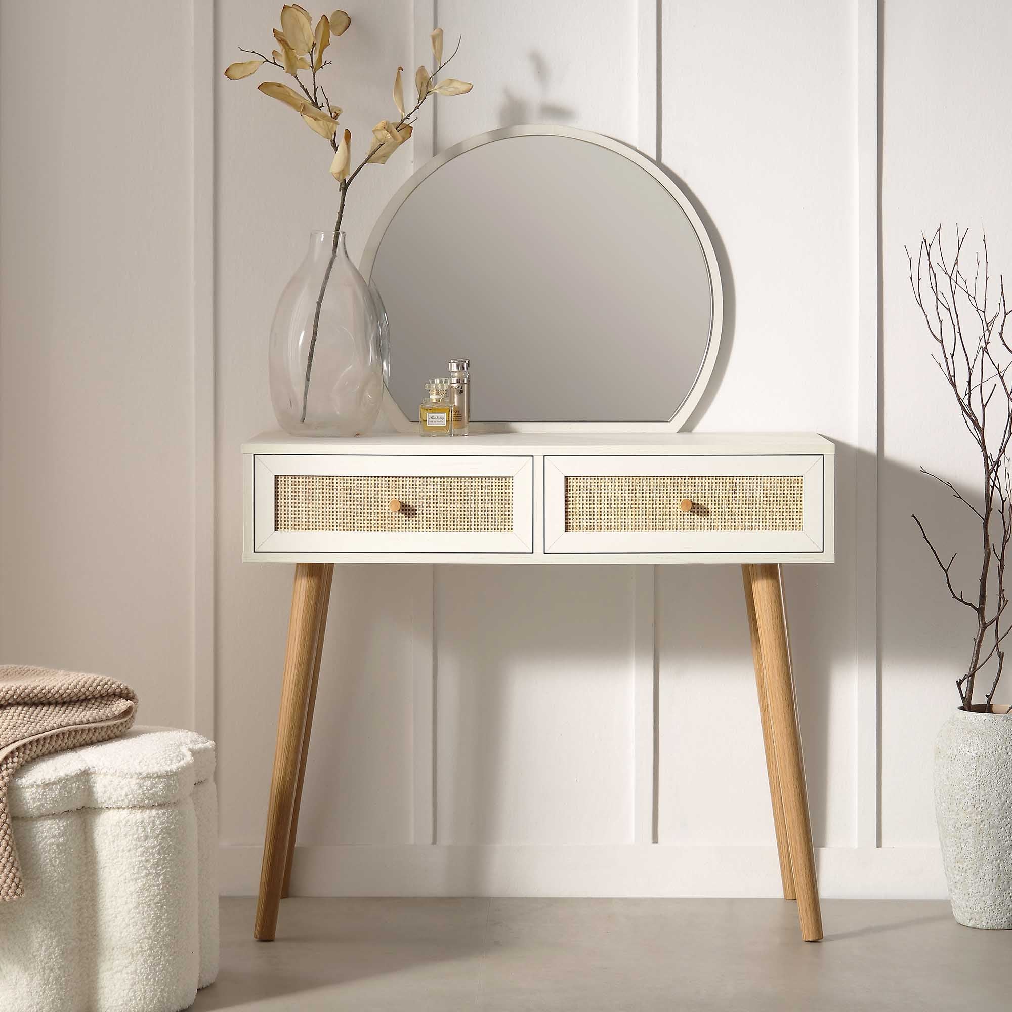 Frances Woven Rattan Dressing Table with Mirror, White - Image 2