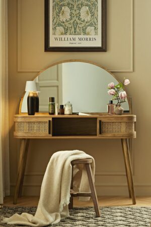 Izzy Curved Rattan Dressing Table, Natural