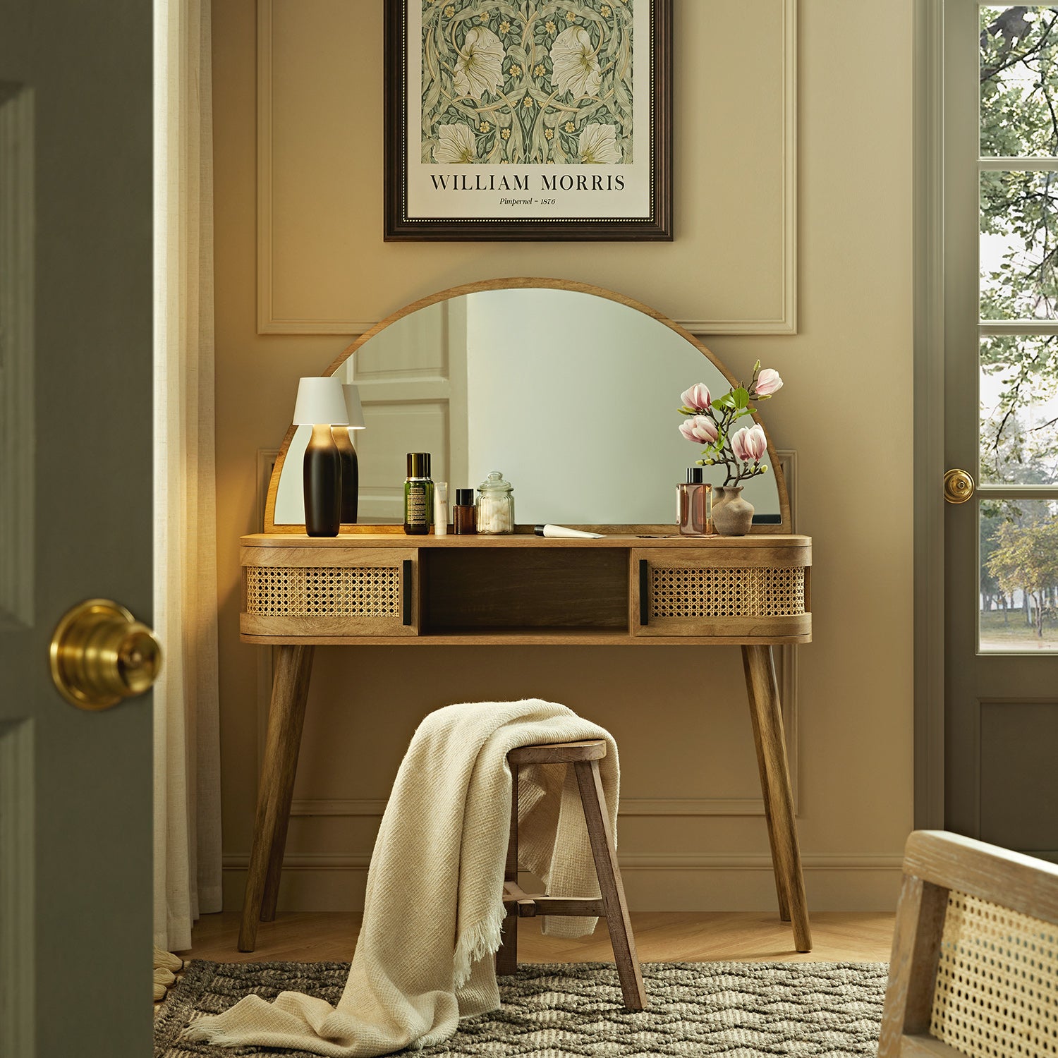 Izzy Curved Rattan Dressing Table, Natural