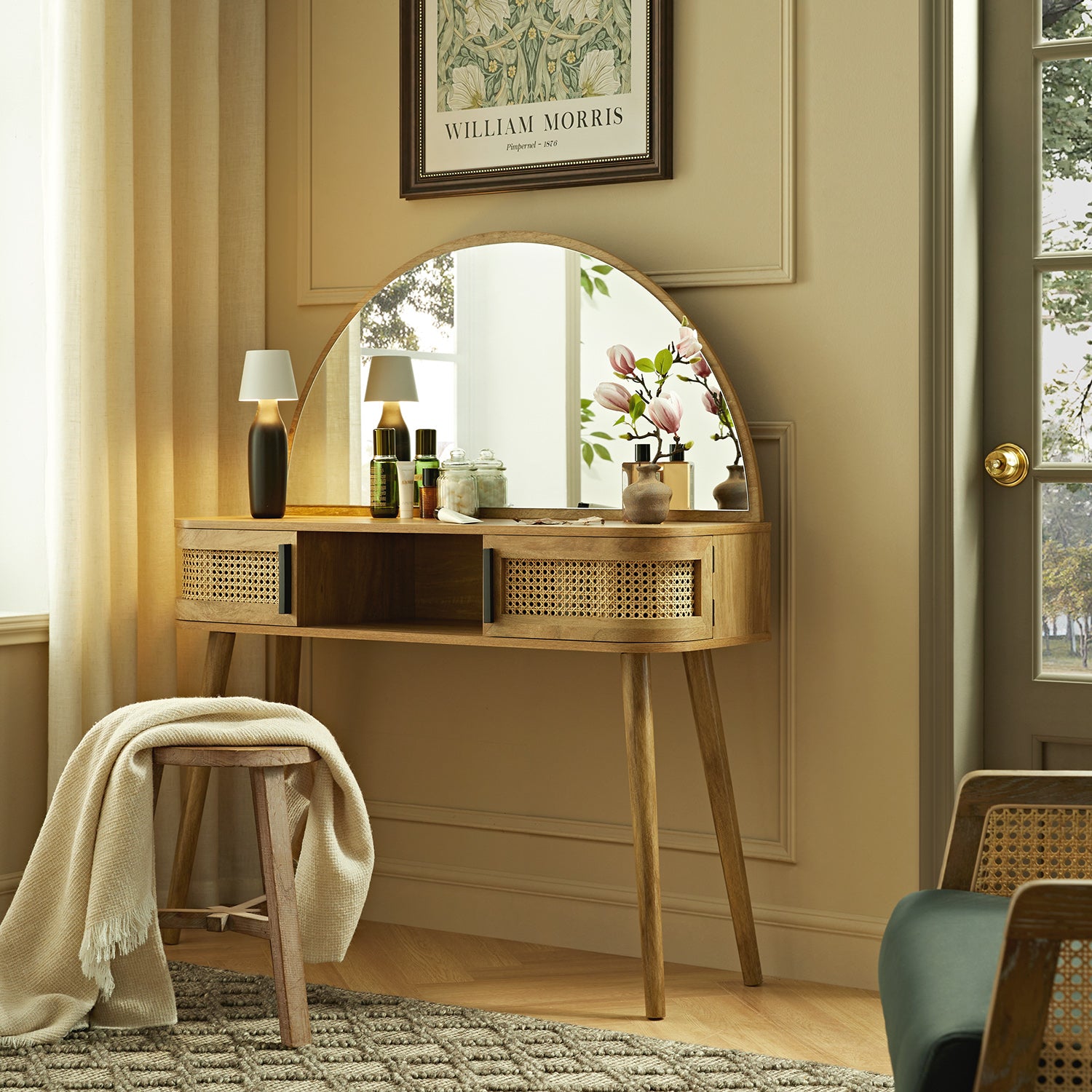 Izzy Curved Rattan Dressing Table, Natural - Image 2