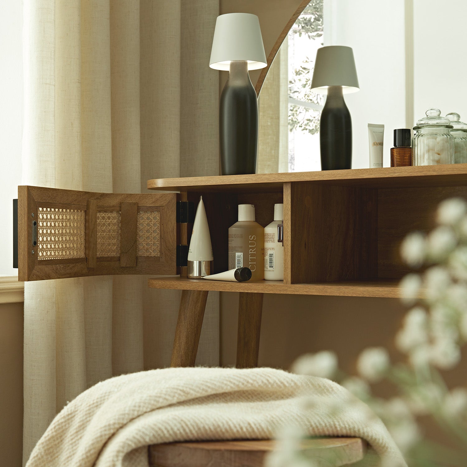 Izzy Curved Rattan Dressing Table, Natural - Image 5