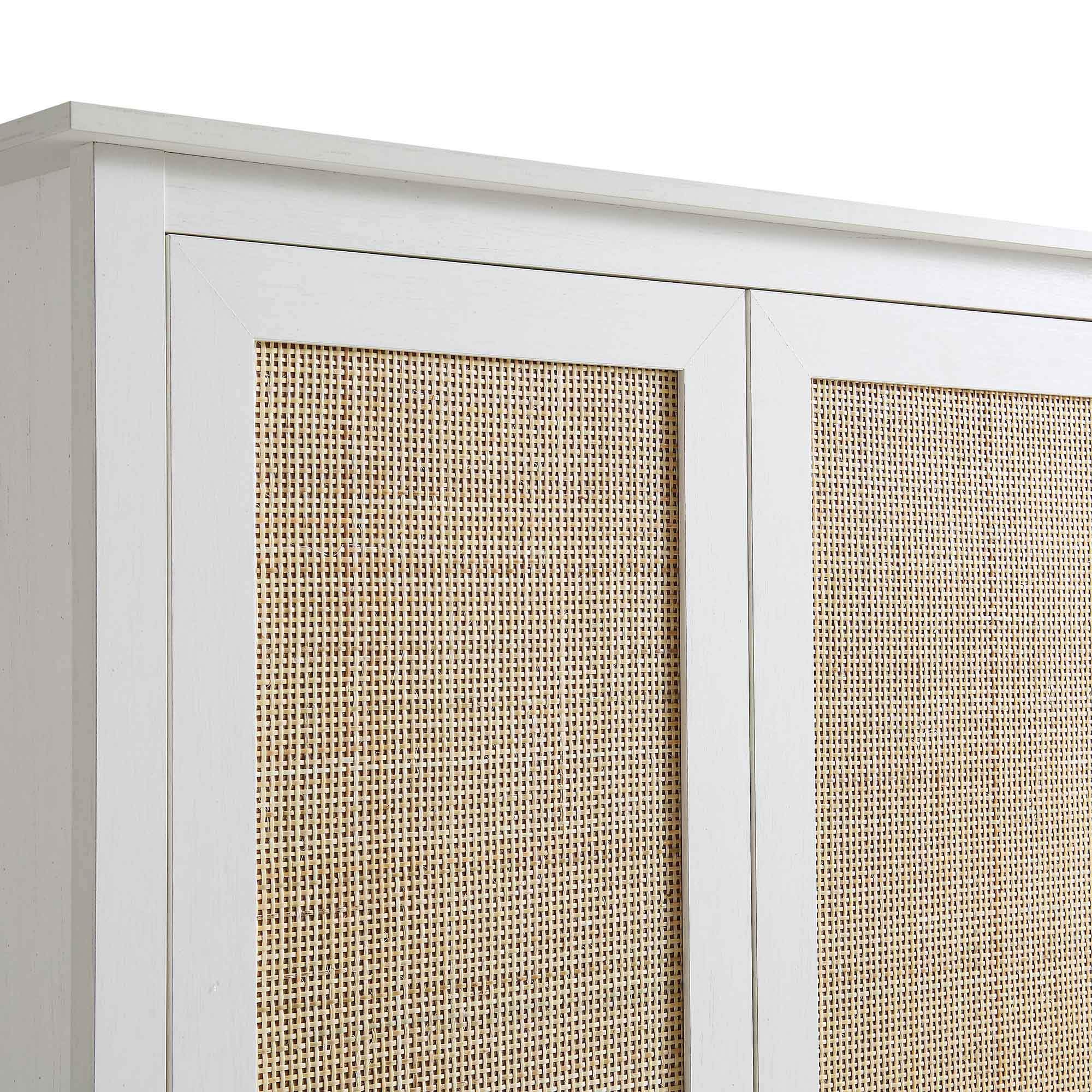 Frances Rattan Double Wardrobe with 1 Drawer, White - Image 9