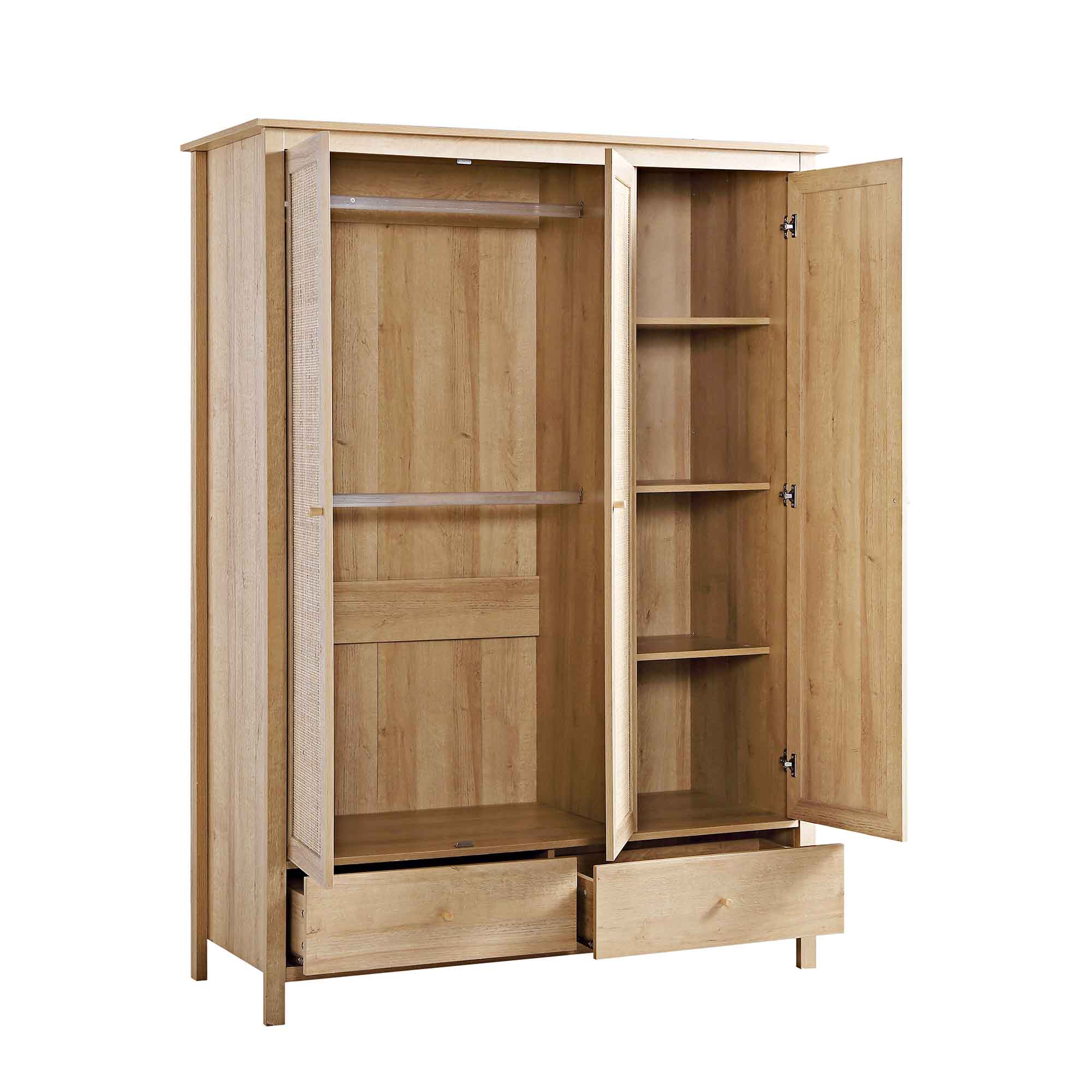 Frances Rattan Triple Wardrobe with 2 Drawers, Natural - Image 7