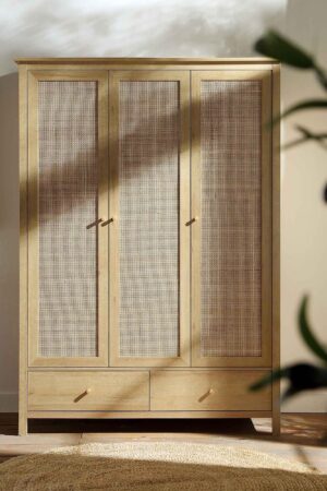 Frances Rattan Triple Wardrobe with 2 Drawers, Natural