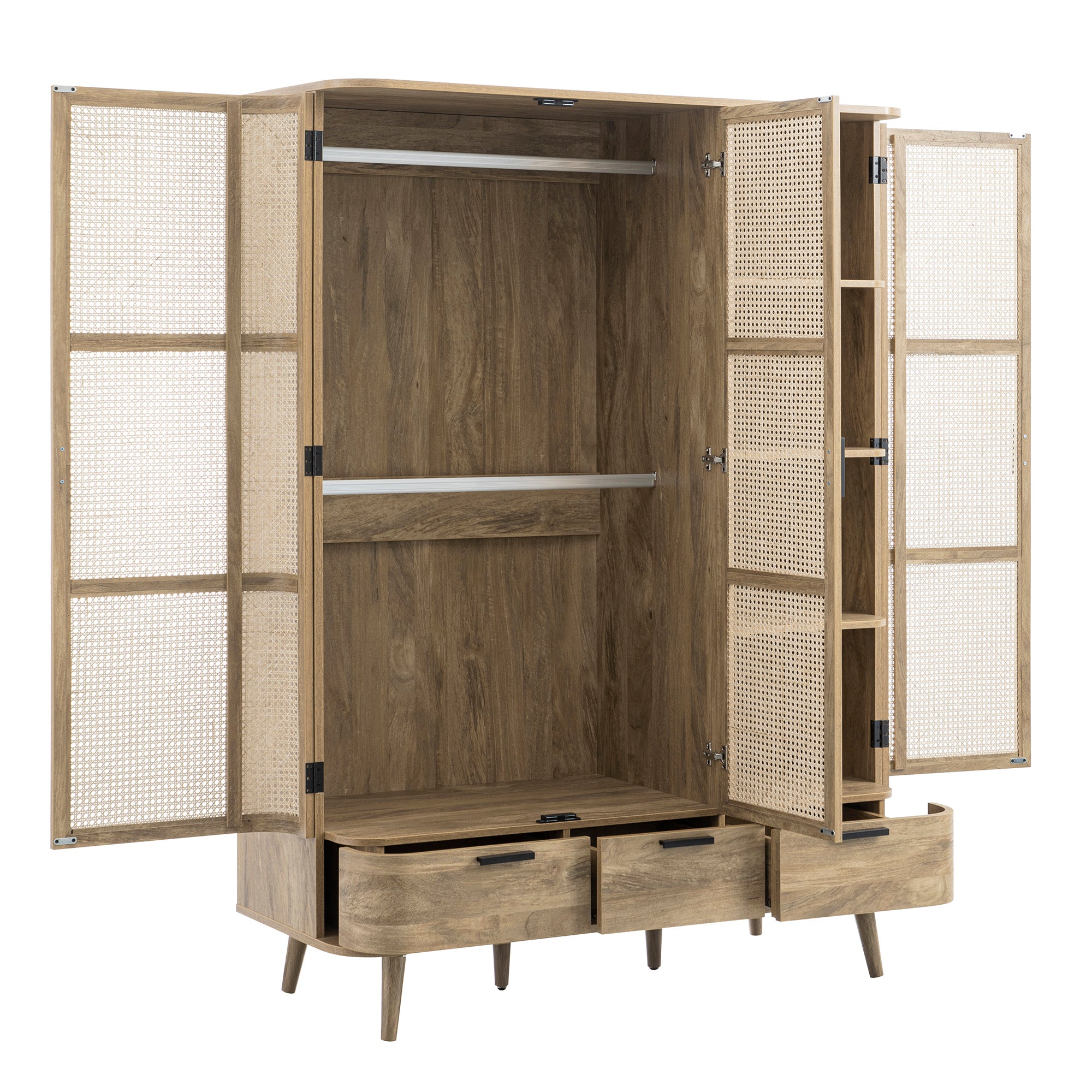 Izzy Curved Rattan Triple Wardrobe, Natural - Image 12