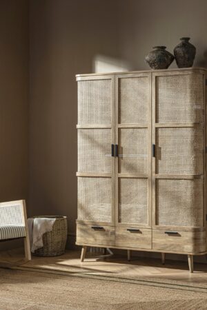 Izzy Curved Rattan Triple Wardrobe, Natural