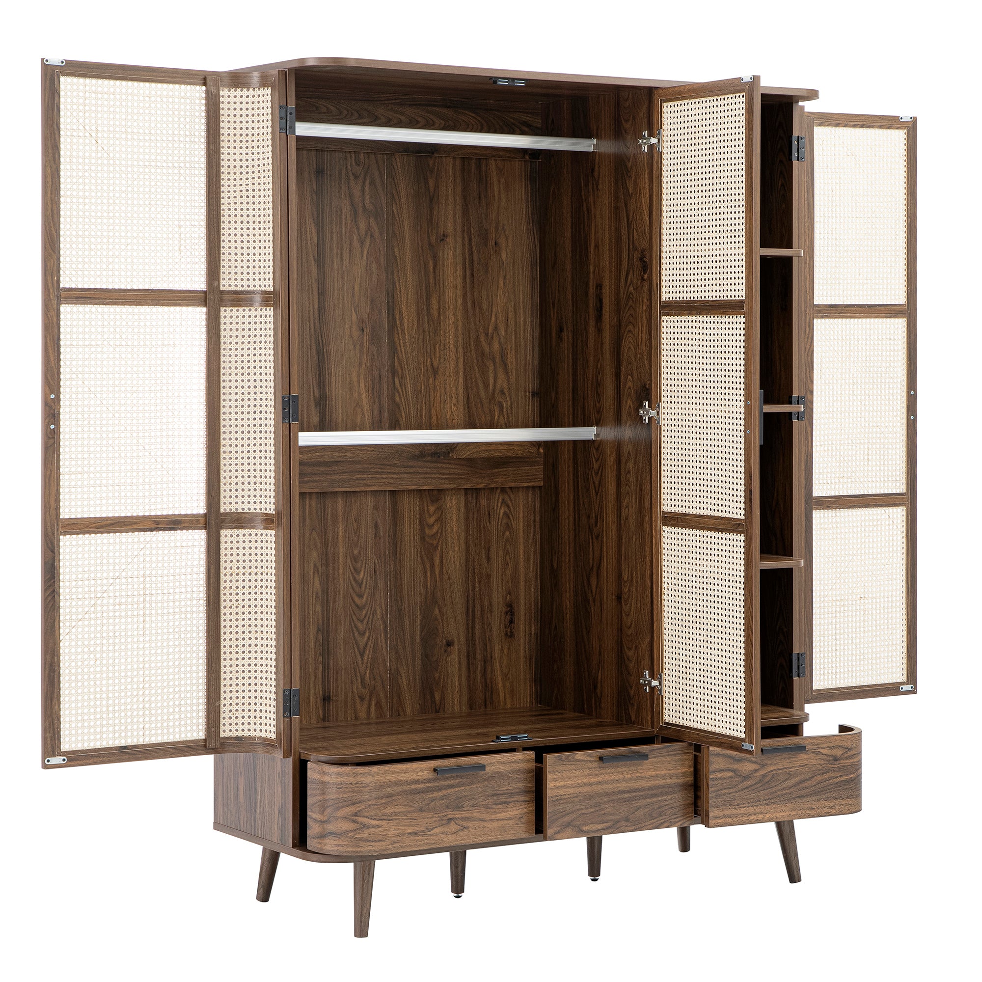 Izzy Curved Rattan Triple Wardrobe, Walnut - Image 12