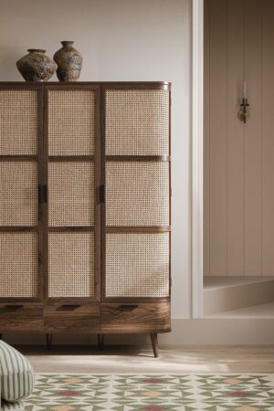 Izzy Curved Rattan Triple Wardrobe, Walnut