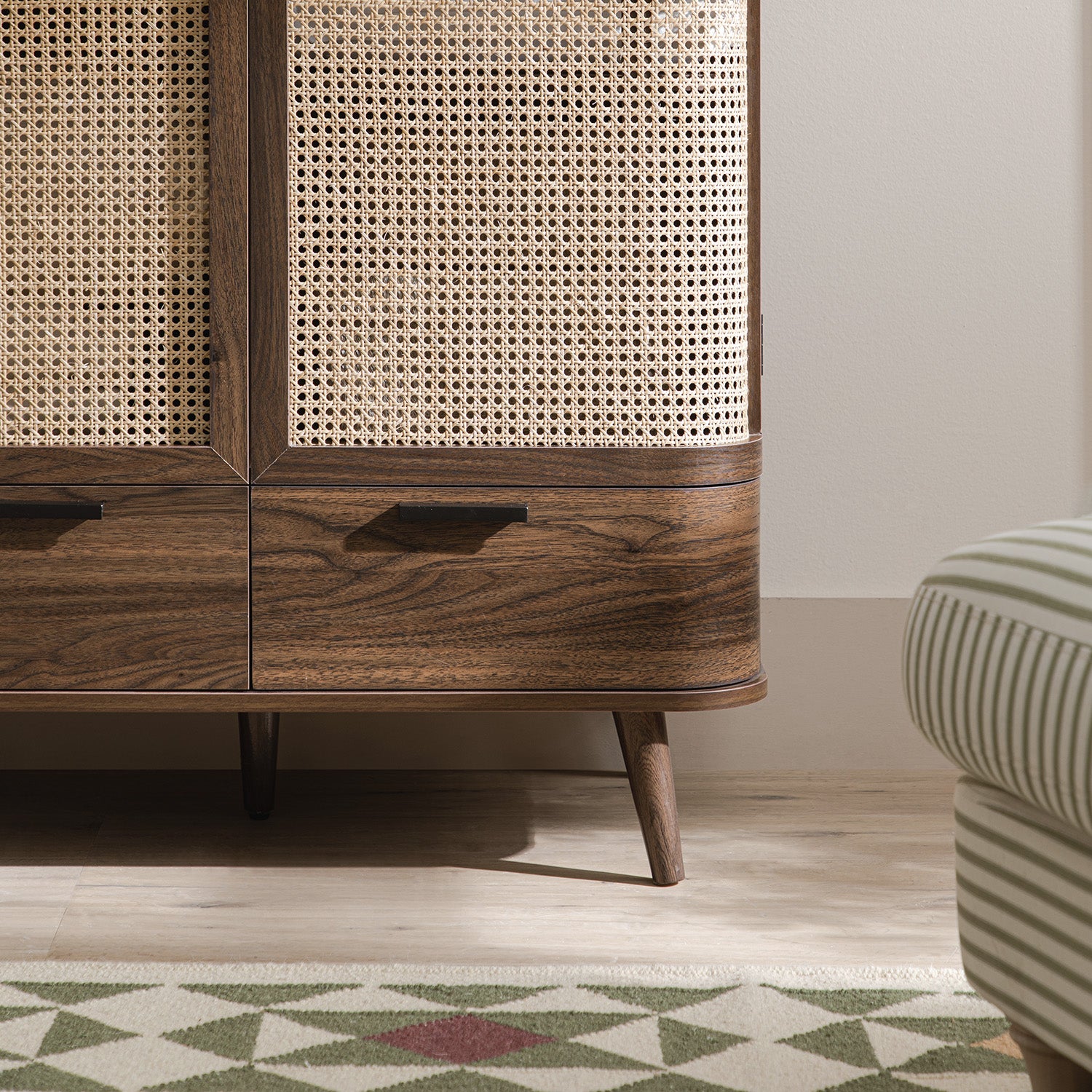 Izzy Curved Rattan Triple Wardrobe, Walnut - Image 7