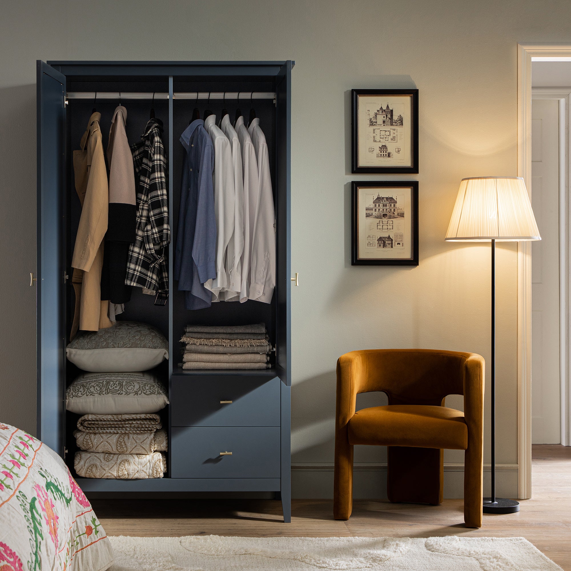 Oakham Mirrored Double Wardrobe, Stormy Blue - Image 3