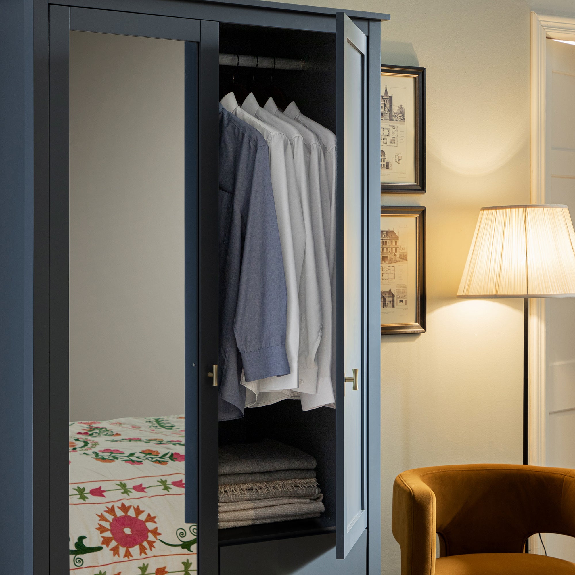 Oakham Mirrored Double Wardrobe, Stormy Blue - Image 4