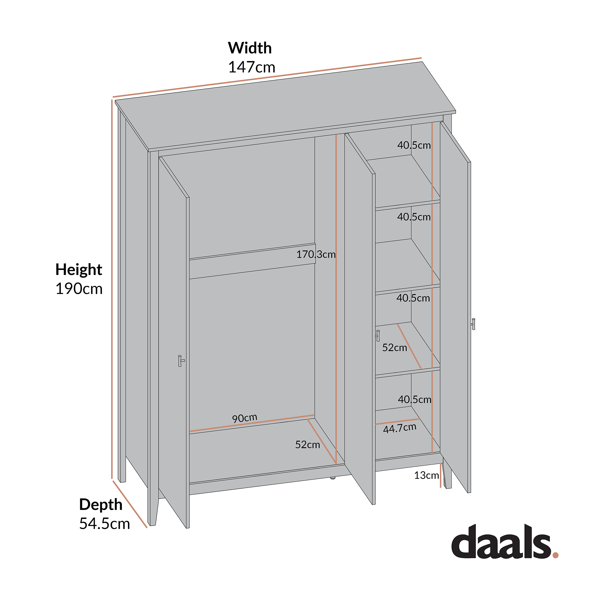 Oakham Triple Wardrobe, Nude Pink - Image 9
