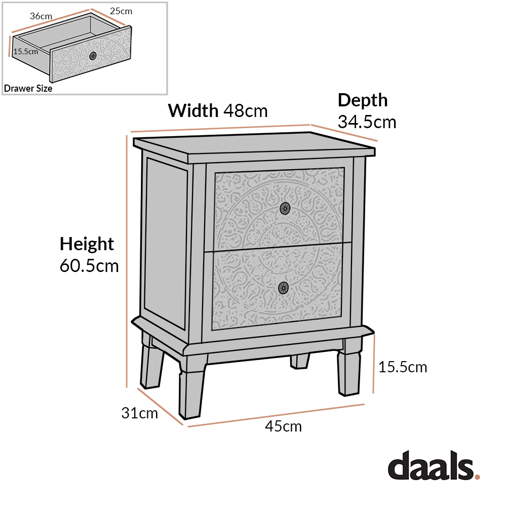 Chantilly Whitewashed Carved 2 Drawer Bedside Table - Image 6