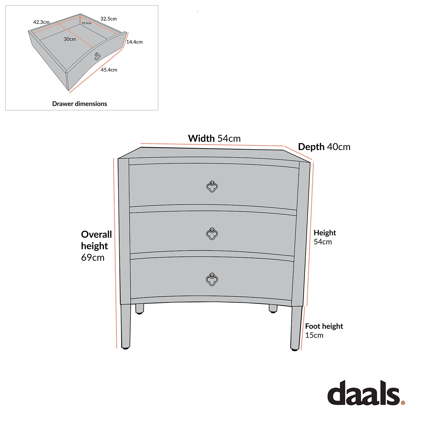 Thalia Concave 3 Drawer Bedside Table, Natural - Image 6