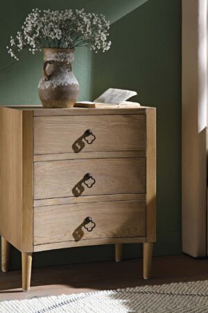 Thalia Concave 3 Drawer Bedside Table, Natural