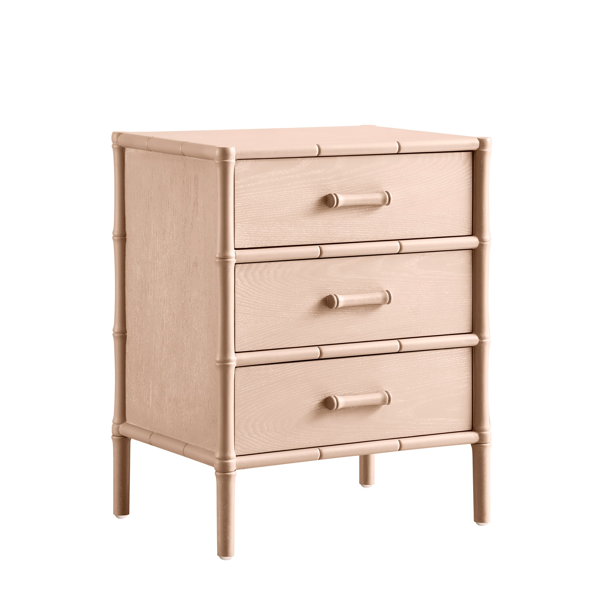 Elstowe Faux Bamboo 3-Drawer Bedside Table, Nude Pink - Image 9