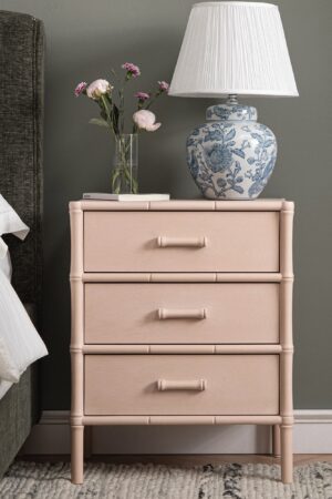 Elstowe Faux Bamboo 3-Drawer Bedside Table, Nude Pink
