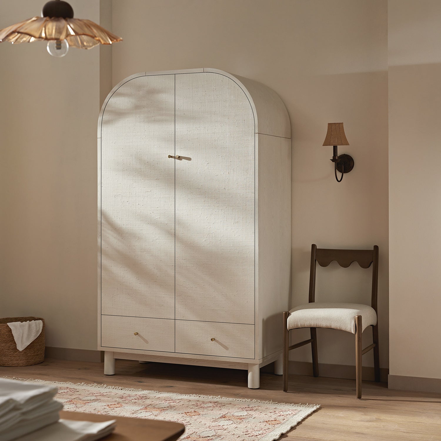 Maude Double Wardrobe, Washed White Ash with Raffia - Image 4