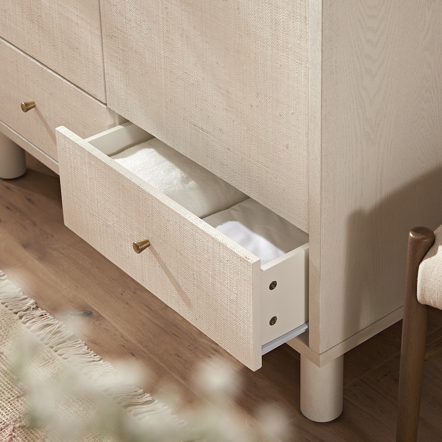 Maude Double Wardrobe, Washed White Ash with Raffia - Image 8