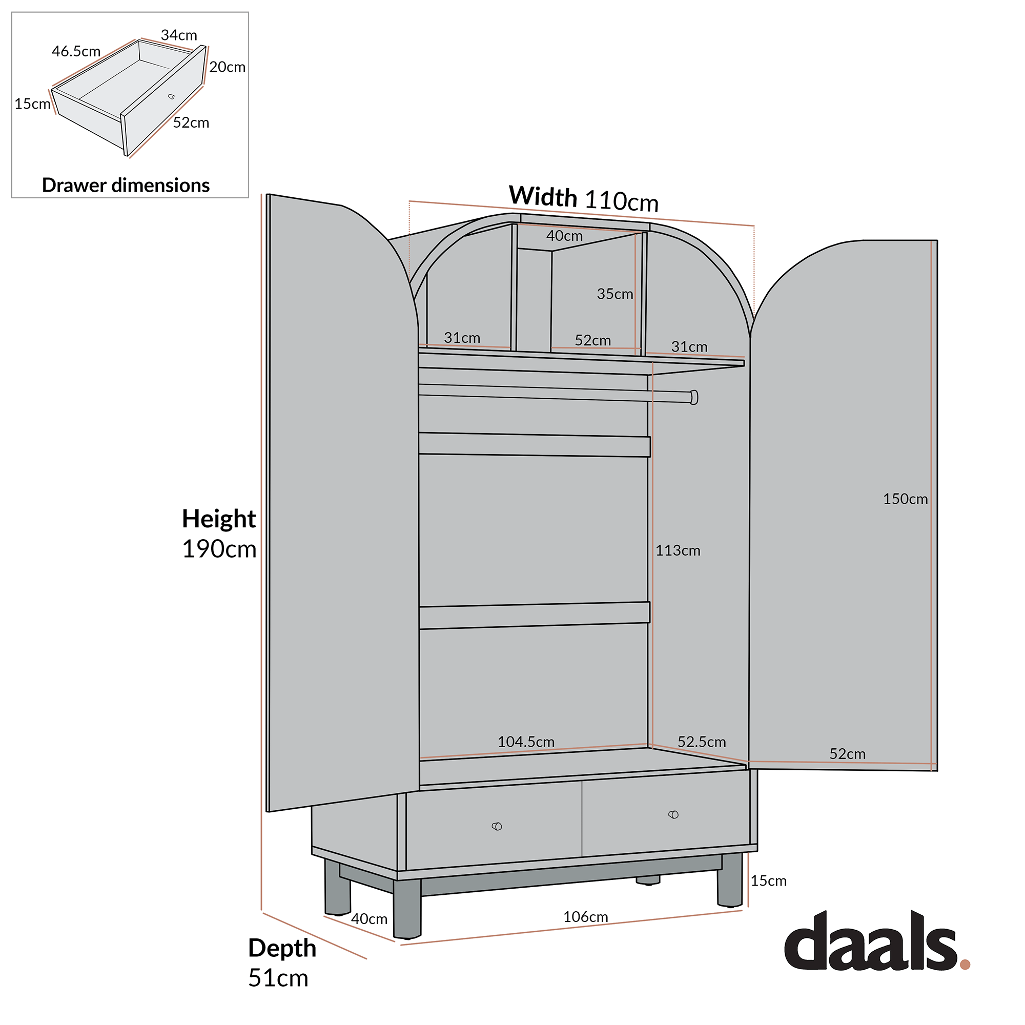 Maude Double Wardrobe, Natural Ash - Image 9