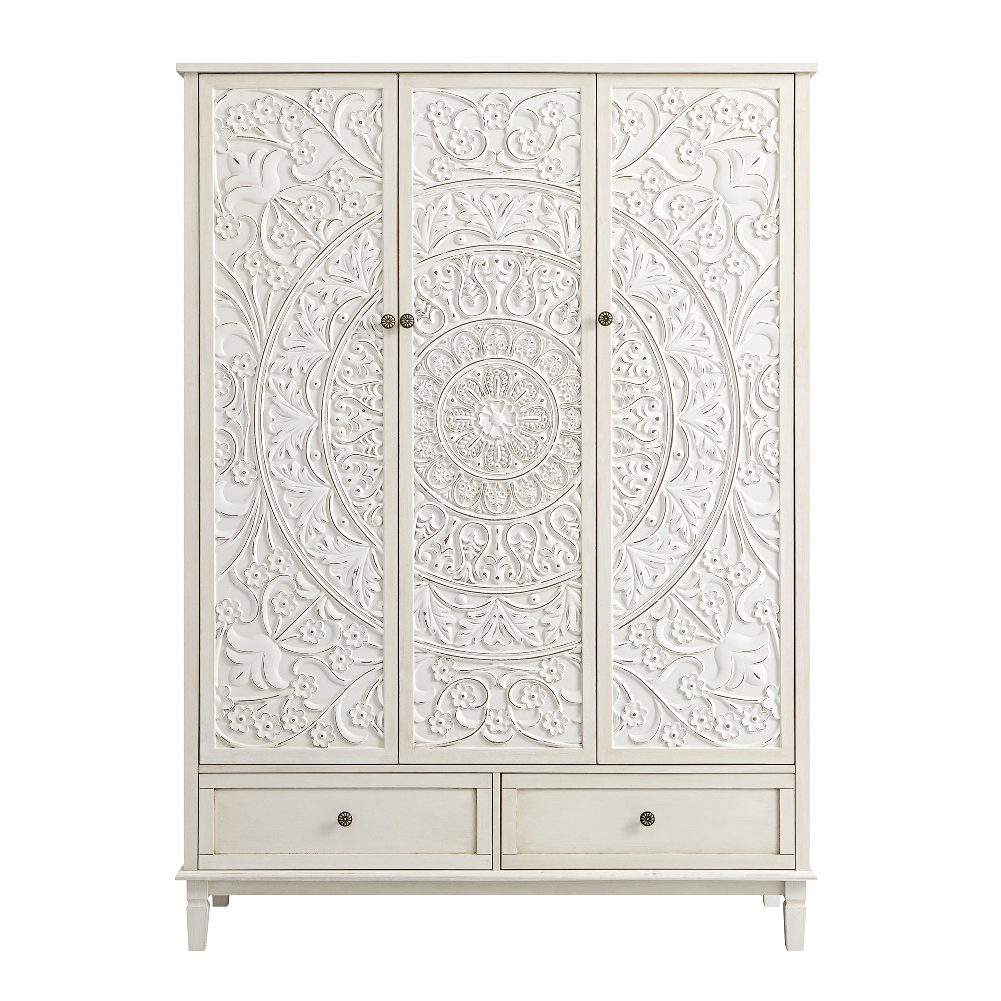 Chantilly Whitewashed Carved Triple Wardrobe - Image 7