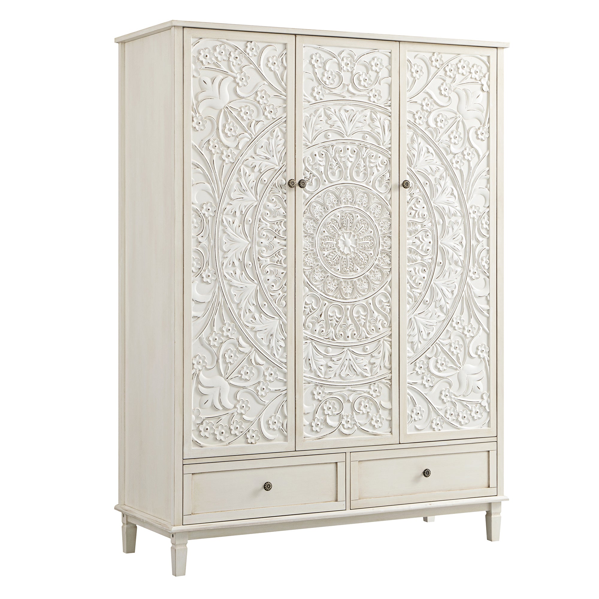Chantilly Whitewashed Carved Triple Wardrobe - Image 8