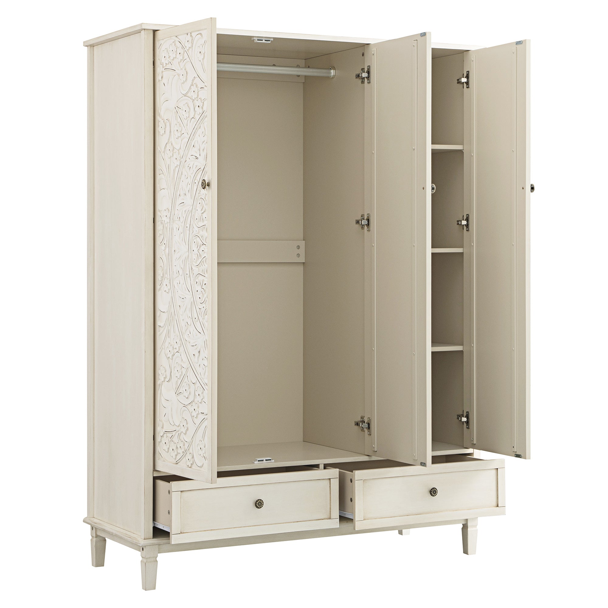 Chantilly Whitewashed Carved Triple Wardrobe - Image 10